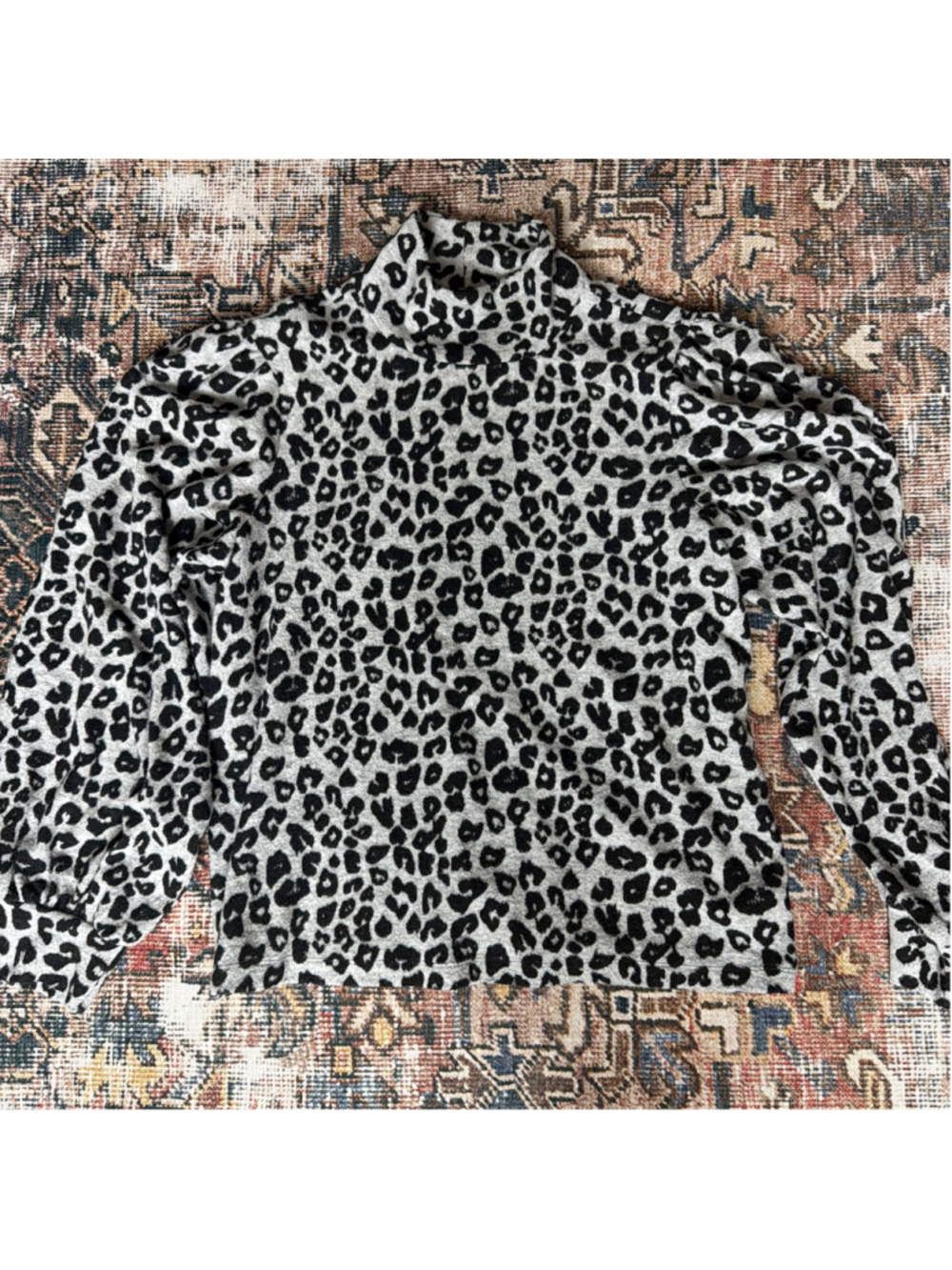 Women's Sanctuary Leopard Print Turtleneck Sweater, Size L, Grey and Black